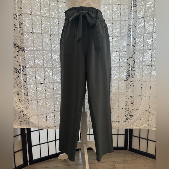 Grace Karin Dark Gray Slacks Women’s Size M Elastic High Waist with Tie Belt EUC - Picture 5 of 16